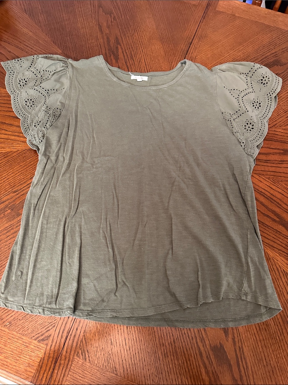 Maurices Olive Eyelet Flutter Sleeve Tee